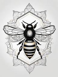 Honey Bee Mandala Tattoo - Combine the elegance of mandalas with the charm of honey bees in a tattoo, creating a harmonious and visually striking composition.  simple tattoo,minimalist,white background