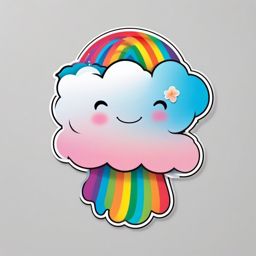 Rainbow Cloud Sticker - Fluffy cloud with a colorful rainbow, ,vector color sticker art,minimal