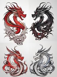 3 Dragon Tattoo - Tattoos featuring three dragons in the design.  simple color tattoo,minimalist,white background