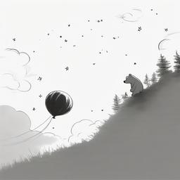 drawing of Winnie the Pooh looking up at the sky  minimal rough sketch scribbles,doodles,black and white