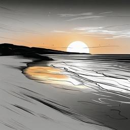 drawing of a sunset at the beach  minimal rough sketch scribbles,doodles,black and white