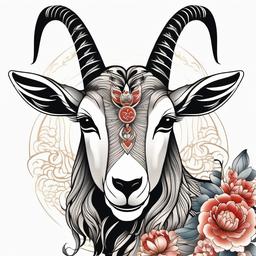 Japanese Goat Tattoo - A tattoo featuring a goat design with inspiration from Japanese art.  simple color tattoo design,white background