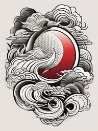 Clouds Japanese Tattoo-Intricate and traditional Japanese tattoo designs featuring clouds, showcasing artistic flair.  simple color tattoo,white background