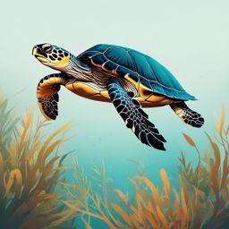 Easy Turtle - Effortlessly gliding through calm waters, the easy turtle embodies the grace of unhurried movements.  vector art, clipart, minimal