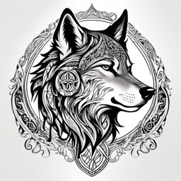 Nordic Wolf Tattoo,wolf tattoo inspired by Nordic culture, embodying the bravery and resilience of the Norse warriors. , color tattoo design, white clean background