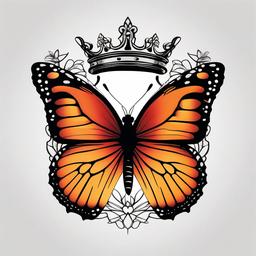 butterfly and crown tattoo  simple color tattoo, minimal, white background