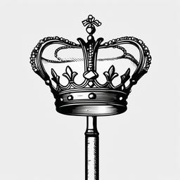 drawing of a crown with a scepter  minimal rough sketch scribbles,doodles,black and white