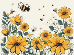 Bee clipart - bee buzzing around flowers  