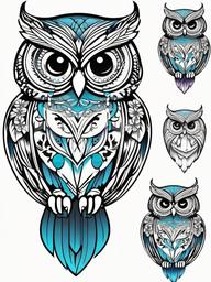 Girly Owl Tattoo - Blend charm and style with a girly owl tattoo that reflects your personality.  simple color tattoo,vector style,white background