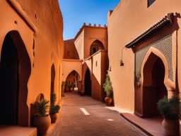 wander through the narrow streets of a moroccan kasbah, with towering mudbrick walls. 