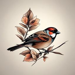 realistic sparrow tattoo  minimalist color tattoo, vector