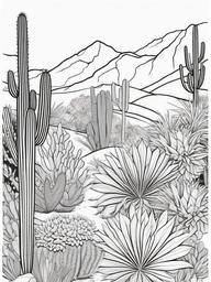 Plant Coloring Pages - Cactus garden with various desert plants  simple coloring pages