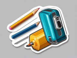 Pencil and Sharpener Sticker - Pencil next to a pencil sharpener, ,vector color sticker art,minimal