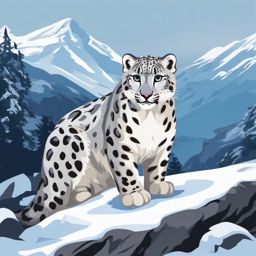 Cute Snow Leopard in the Himalayan Mountains  clipart, simple