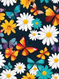 Daisy clipart - daisy with colorful butterflies fluttering around  color,minimalist,vector clipart