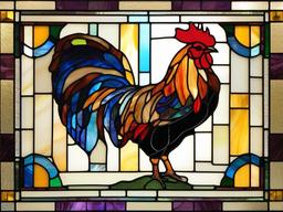 Stained Glass Farm Rooster - Rooster with colorful plumage  