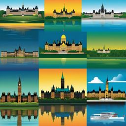 Ottawa clipart - Parliament Hill and Ottawa River,  color clipart, vector art