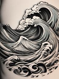 Ten Thousand Waves Tattoo - Draws inspiration from Japanese folklore, symbolizing the power and significance of ten thousand waves.  simple tattoo design