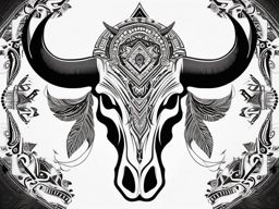 Tribal-style bull skull ink. Cultural connection to power.  minimalist black white tattoo style