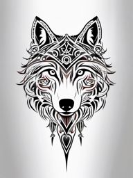 Tribal Tattoo with Wolf,tribal symbols and the noble wolf united in ink, testament to our connection with the wild. , color tattoo design, white clean background