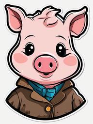 Pig cartoon - friendly, mud-loving animal with a snout  cartoon sticker style