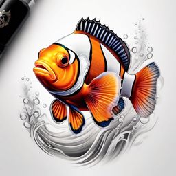 Clownfish Tattoo,a charming tattoo featuring the endearing clownfish, symbol of courage and resilience. , color tattoo design, white clean background