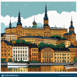 Stockholm clipart - Stockholm Palace and city islands,  color clipart, vector art