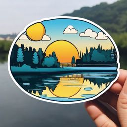 Sunny Day by the River Emoji Sticker - Riverside bliss under a clear blue sky, , sticker vector art, minimalist design