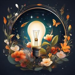 light bulb abstract with inspiration and ships, spaceship ,  flowers growing in it