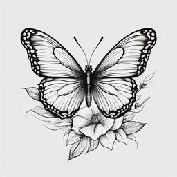 butterfly flower tattoo ideas  simple color tattoo, minimal, white background