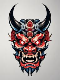 neo traditional oni mask  simple color tattoo,white background,minimal