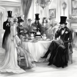 ghostly tea party - sketch an ethereal tea party hosted by ghostly figures in a haunted mansion. 