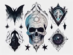 Ghost Tattoo-spooky and atmospheric ghost design with elements of mystery and shadow. Colored tattoo designs, minimalist, white background.  color tatto style, minimalist design, white background