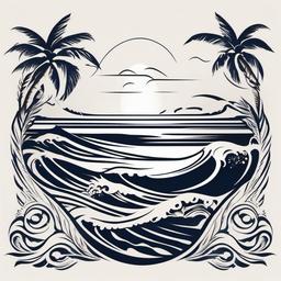 Hawaiian Wave Tattoo - Embrace the spirit of Hawaii with a tattoo featuring traditional Hawaiian waves.  simple vector color tattoo,minimal,white background