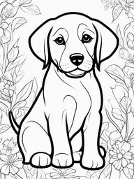 Happy Puppy Coloring Pages - Joyful Pups with Wagging Tails  minimal black outline printable sheet, coloring page