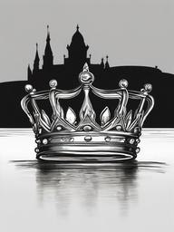 drawing of a crown floating in water  minimal rough sketch scribbles,doodles,black and white