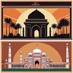 New Delhi clipart - India Gate and Jama Masjid in India,  color clipart, vector art