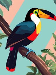 Toucan Sticker - A colorful toucan perched on a branch. ,vector color sticker art,minimal