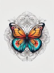 butterfly with mandala tattoo  simple color tattoo, minimal, white background