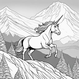 unicorn coloring pages - epic unicorn ascending a towering mountain peak, its hooves defying gravity as it reaches new heights. 