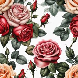 Realistic rose tattoo, Tattoos showcasing realistic and detailed renditions of roses.  color, tattoo patterns, white clean background