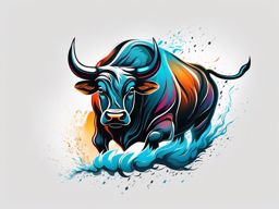 Abstract bull in a storm tattoo. Unyielding strength in adversity.  color tattoo design, white background