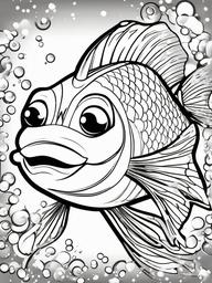 Fish Coloring Pages - Fish with a friendly smile and sparkling eyes  simple coloring pages