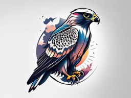 Majestic falcon tattoo through open skies.  color tattoo style, minimalist design, white background