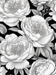 Floral Peonies - Full blooms with a sweet fragrance.  outling,coloring pages,black and white