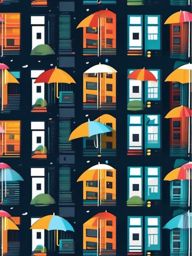 Rainy city square sticker- Umbrellas and reflections, , sticker vector art, minimalist design