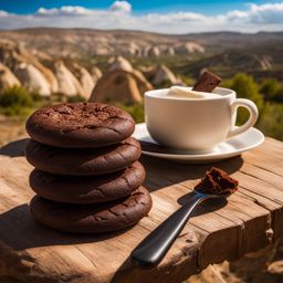 biskrem, turkish chocolate biscuits, enjoyed at a picnic in cappadocia's surreal landscapes. 