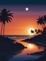 puerto escondido - illustrate the serene night atmosphere of puerto escondido, a laid-back beach town, with crashing waves and the moon casting silvery reflections. 