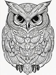 Owl Coloring Pages - Colorful owl with intricate feather patterns  simple coloring pages