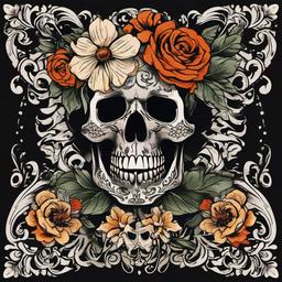 skeleton with flowers tattoo  simple vector color tattoo